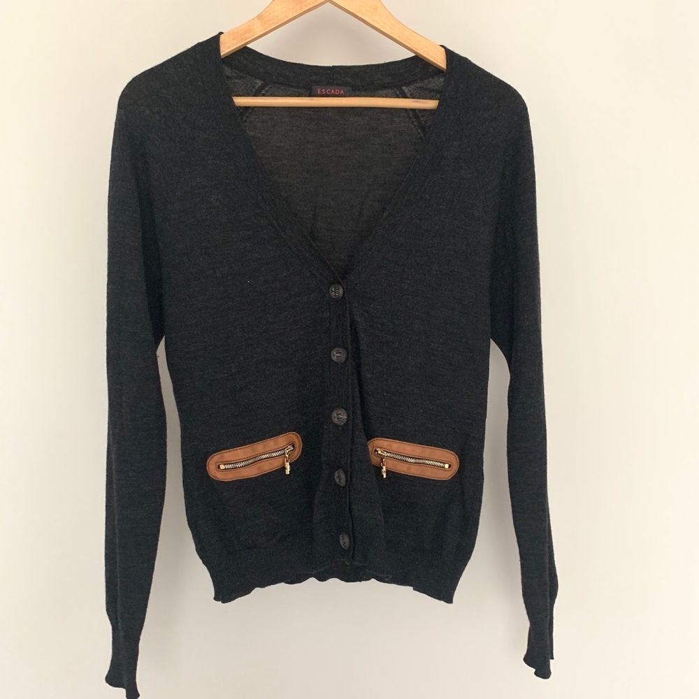 Escada Wool and Leather Cardigan